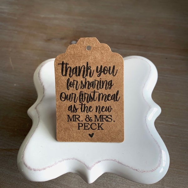 Thank you for sharing our first meal tags • Mr. & Mrs. Wedding Dinner Tags •