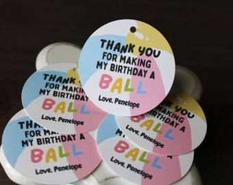 Beach Ball Birthday Favor Tags | Personalized Pool Party Thank You Tags | Thank You for Making My Birthday a Ball Gift Tags Summer Birthday