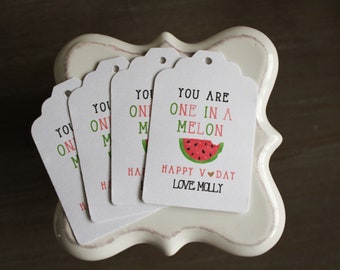 Watermelon valentine • You’re one in a melon valentine • Valentine’s Day Favor Tags