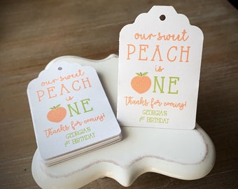 Sweet Peach Birthday • -Our Sweet Peach is One • Two •Party favor tags