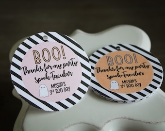 First boo day • Halloween Birthday Party Favor • Ghost favor tags • Thanks for making my birthday spooktacular • Pink Halloween