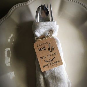 Before We Do, We Dine - Wedding Rehearsal Dinner Silverware Tags | Wedding party favor tags