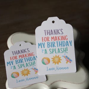 Pool Party Favor Tags – Thanks for Making My Birthday a Splash – Summer Birthday Tags – Kids Pool Party Favors