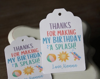 Pool Party Favor Tags – Thanks for Making My Birthday a Splash – Summer Birthday Tags – Kids Pool Party Favors