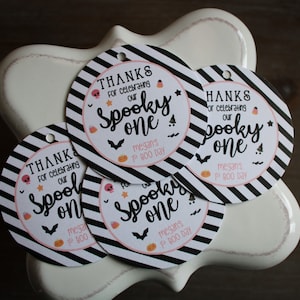 Spooky One Birthday Girl Party Favor Bag Tags • Halloween birthday treat bags • Pink Halloween • Ghost birthday • 1st Boo day