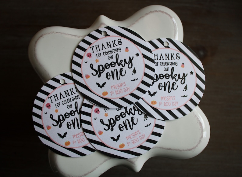 Spooky One Birthday Girl Party Favor Bag Tags • Halloween Birthday ...