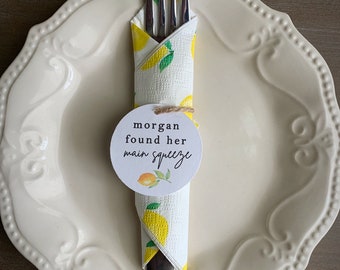 She found her main squeeze • Lemon bridal shower theme • Lemon party favor tag