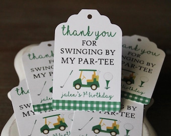 Etiquetas de regalo para cumpleaños de golf - Etiquetas de agradecimiento para Par-Tee - Swinging By My Fiestae - Etiquetas de regalo para fiesta de carrito de golf - Cumpleaños de golf para niño