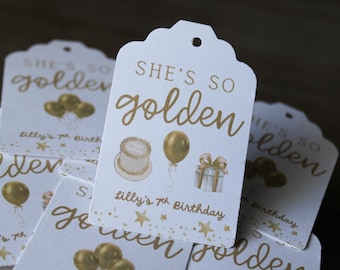 She’s So Golden Birthday Favor Tags | Gold Party Tags | Birthday Favor Tag | Golden Birthday Decorations | Personalized Gift Tags