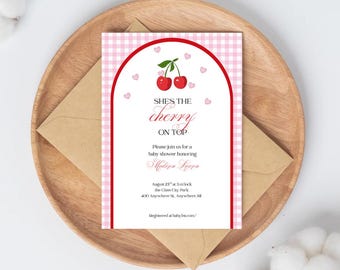 Cherry Baby Shower Invitation — Editable Canva Template | Instant Download