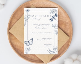 Love Bug Baby Shower Invitation — Editable Canva Template | Instant Download