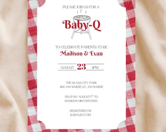 Invitación para baby shower con temática de barbacoa — Plantilla editable de Canva / Descarga instantánea
