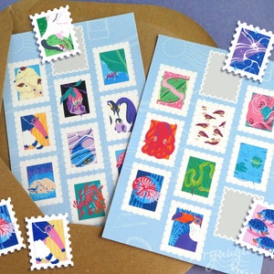 Lustiges Tier Briefmarken Aufkleber Blatt A6 Wasserdicht Vinyl | Planer, Journal, Scrapbook Papier Aufkleber | Illustriertes Briefpapier