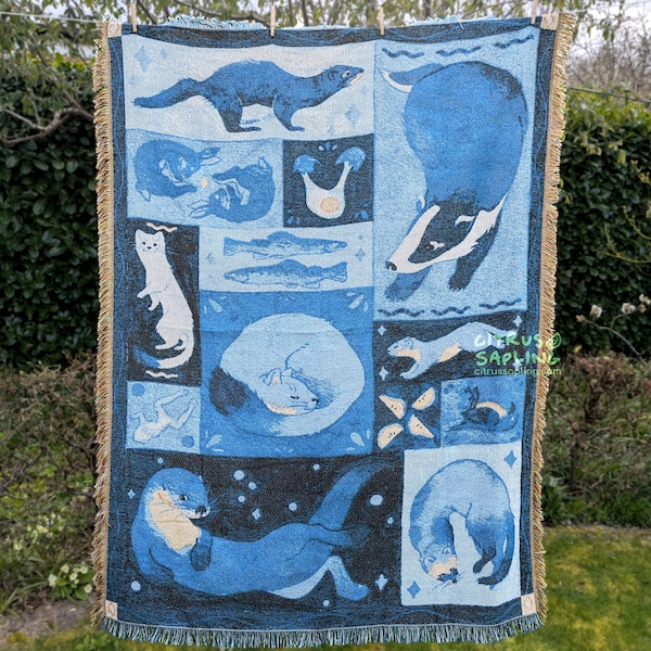 Mustelid Woven Throw Blanket, Pine Marten Tapestry, Jacquard Woven Wall Hanging