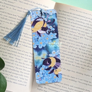 Moth & Bumblebee Forget Me Not Bookmark With or Without Tassel | Double Sided, 350gsm | Reading Bookworm Accessories Gifts