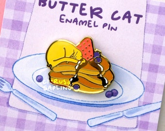 Butter Cat Enamel Pin | Stack of Pancakes Cute Food Hard Enamel Pins