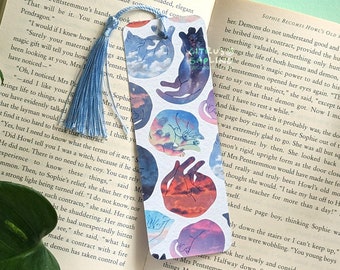 Sky Cats Bookmark | Double Sided, 350gsm, With or Without Tassel | Reading Bookworm Accessories Gifts