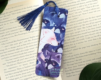 Albino Raccoon Bookmark | Double Sided, 350gsm, With or Without Tassel | Reading Bookworm Accessories Gifts