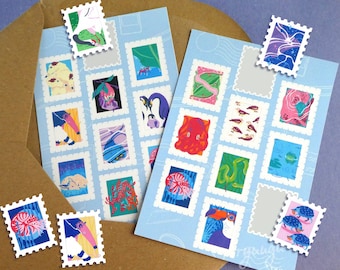 Fun Animal Stamps Sticker Sheet A6 Waterproof Vinyl | Planner, Journal, Scrapbook Paper Stickers | Nature Wildlife Illustrated Stationery