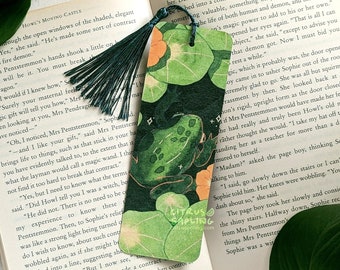 Nasturtium Frog Bookmark | Double Sided, 350gsm, With or Without Tassel | Reading Bookworm Accessories Gifts