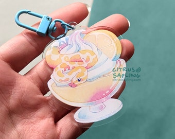 Lemon Meringue Python Acrylic Charm | Cute Transparent Animal Keychain Keyring Key Holder