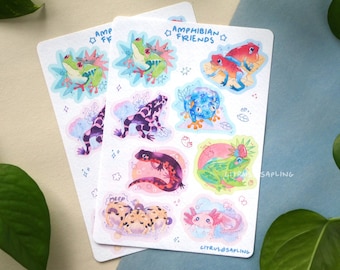 Frogs Sticker Sheet A6 Matte Waterproof Vinyl | Amphibian Friends Planner, Bullet Journal, Scrapbook Stickers | Cute Laptop Decals