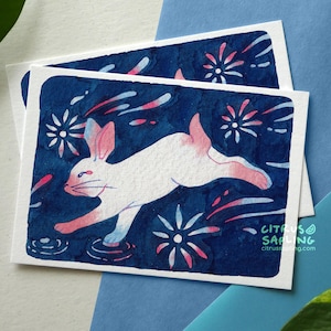 Shooting Star Rabbit Postkarte A6 Illustrierter kleiner Kunstdruck | Snail Mail Pen Pal Karte
