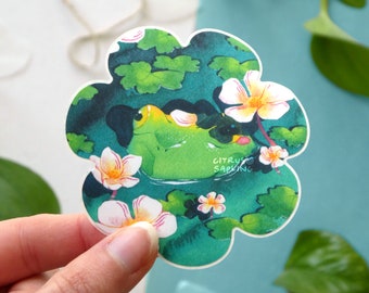 Spring Frog Flower Sticker Matte Waterproof Vinyl | Notebook Laptop Water Bottle Stickers