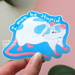 Adesivo de rato I May Be Stupid Vinil fosco à prova d'água | Adesivos para garrafas de água para notebook e laptop
