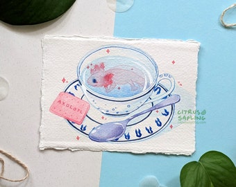 Axolotl Teetasse Original Aquarell | Mini-Unikat-Natur-Wildtier-Kunst