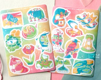 Colourful Creatures Sticker Sheet Matte Waterproof Vinyl | Planner, Journal, Scrapbook Stickers | Nature Wildlife Illustrated Stationery