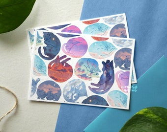 Sky Cats Postcard A6 Illustrated Small Art Print | Snail Mail Pen Pal Card