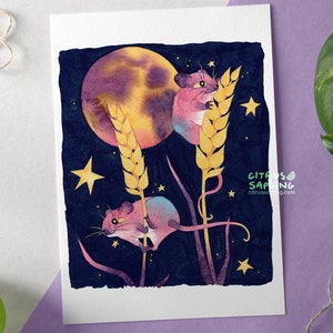 Oogst muizen Art Print A4 of A5 geïllustreerde poster | Hemelse aquarelverf