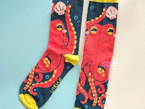 Octopus Socks Woven Unisex Adult Size, Octopus Gifts Cephalopod Sea Life Accessories