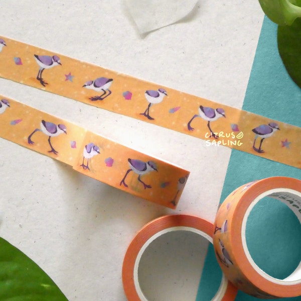 Plover Bird Washi Tape | Cute Coastal Birds Chicks Seashells | Planner Journal Scrapbook Stationery Tape