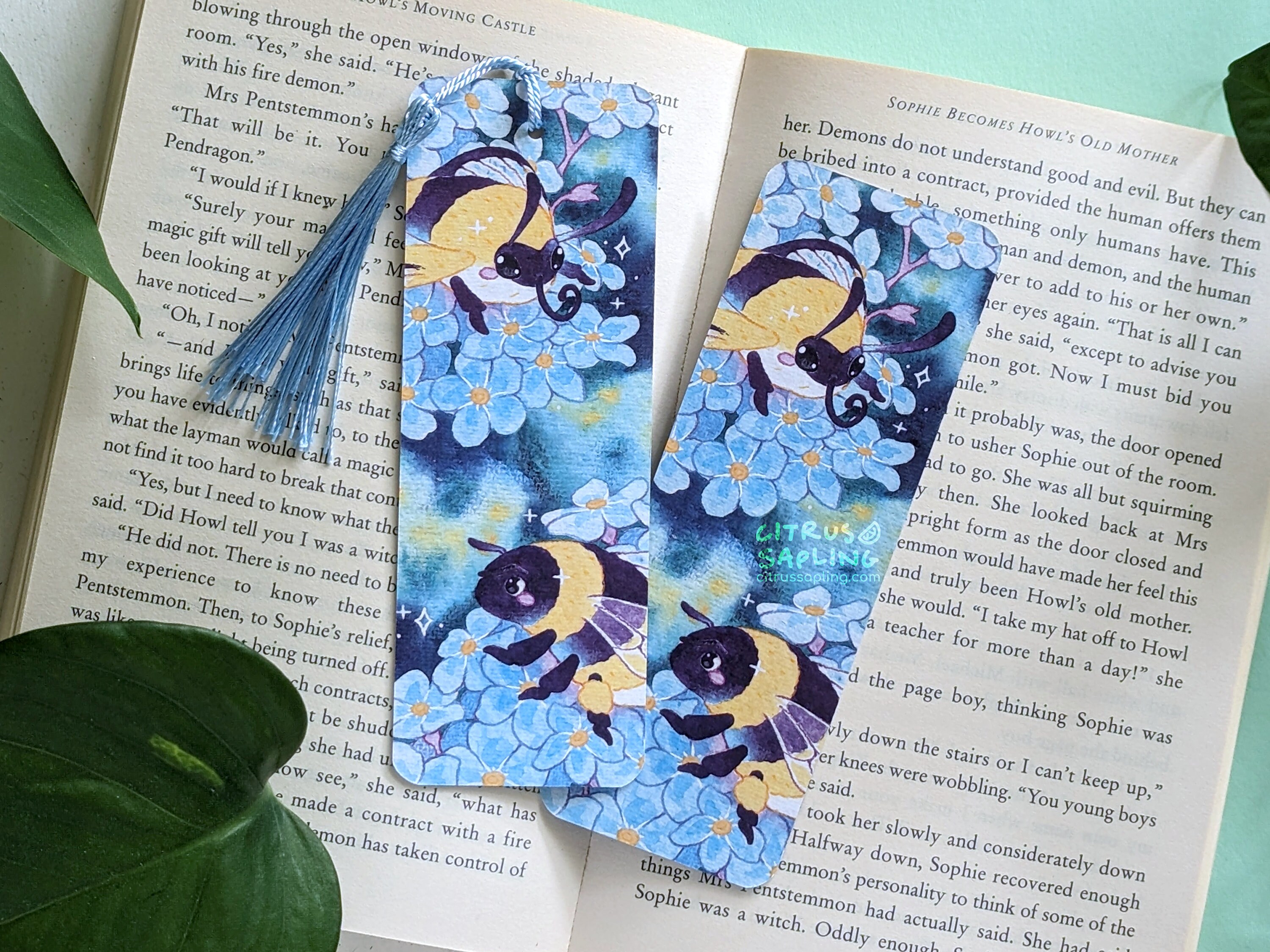 Moth & Bumblebee Forget Me Not Bookmark With or Without Tassel | Double ...