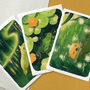 Cartoline estive sulla fauna selvatica A6, set di piccole stampe artistiche illustrate / Carine cartoline per amici di penna, rana, lontra, gufo