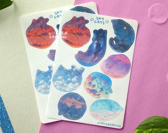 Sky Cats Sticker Sheet Waterproof Vinyl or Recycled Paper | Planner, Laptop, Scrapbook Deco Stickers