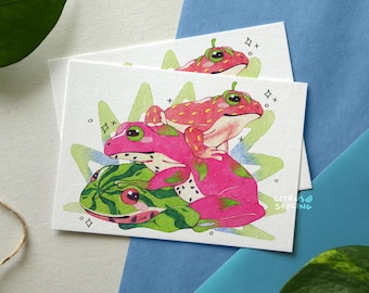 Fruit Salad Tree Frog Stack Postcard A6 Illustrated Small Art Print | Snail Mail Pen Pal Card
