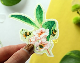 Bumblebee Blossom Sticker Matte Waterproof Vinyl | Notebook Laptop Water Bottle Stickers