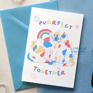 Purrfect Together Carte de voeux A6 avec chats calicot | Cartes et enveloppes recyclées, sans plastique