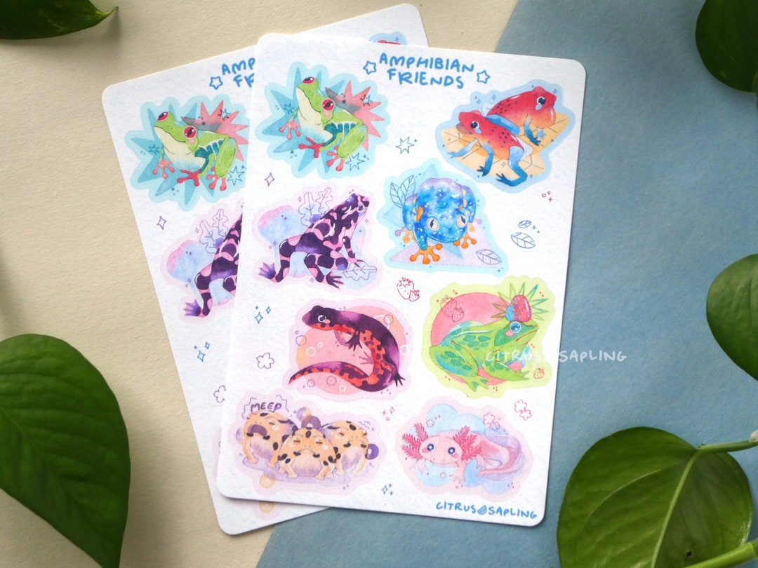 Frogs Sticker Sheet A6 Matte Waterproof Vinyl | Amphibian Friends ...