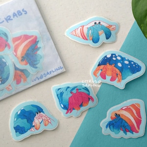 Paquete de 5 pegatinas de cangrejos ermitaños de vinilo mate resistente al agua para planificadores, bullet journal y álbumes de recortes.