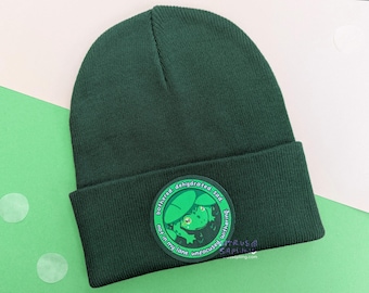 Bothered Sad Frog Cotton Beanie, Bottle Green Adult Knitted Winter Hat