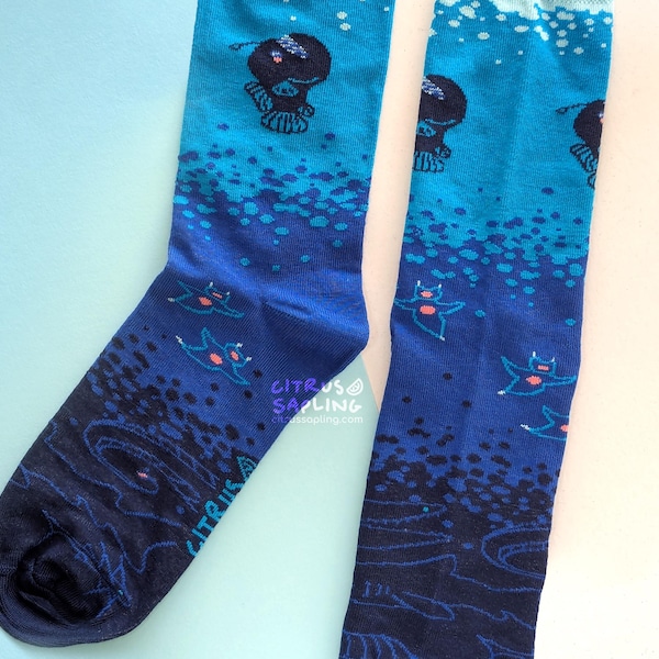 Anglerfish Socks Woven Unisex Adult Size, Deep Sea Gifts Sea Life Accessories