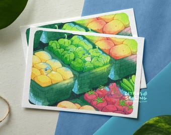 Frog Groceries Small Art Print Illustrated Postcard