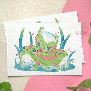 Rain Frogs Postcard A6 Ilustrado Pequena Impressão Artística | Cartão de Correspondência de Caracol Pen Pal