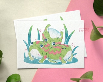 Rain Frogs Postcard A6 Illustrated Small Art Print | Snail Mail Pen Pal Card