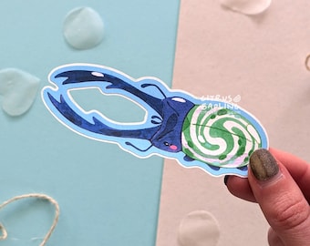 Mint Stag Beetle Sticker Matte Waterproof Vinyl, Notebook Laptop Water Bottle Stickers