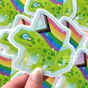 Pride Frog Holo Sticker 3" vinyle imperméable | Stickers bouteille d'eau pour ordinateur portable